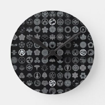 family crests flowers and plants black round clocks
