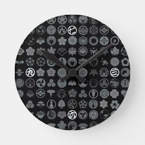 family crests flowers and plants black round clocks